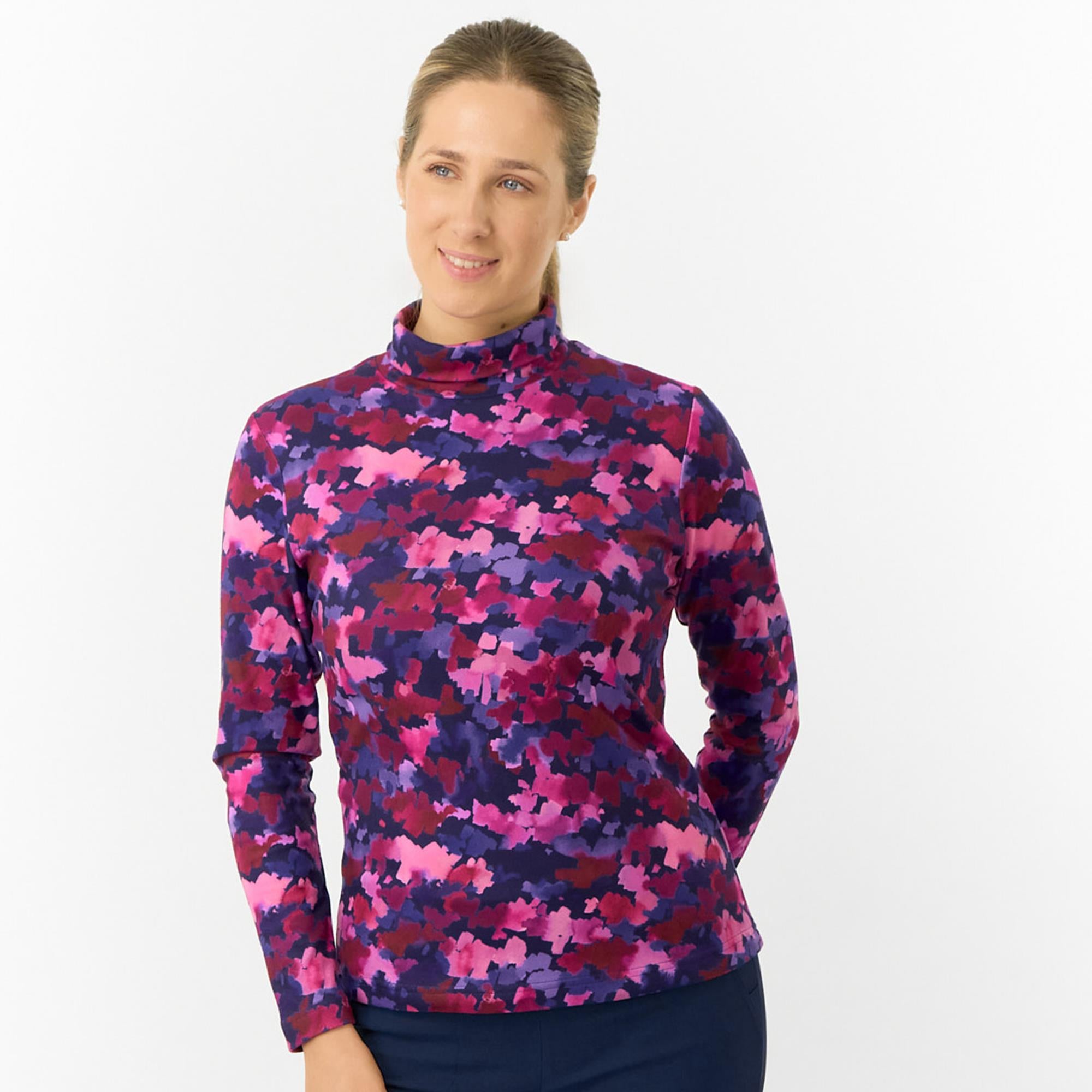 Pure Golf Amy Printed Ladies Roll Neck Base Layer Autumn Aquarelle